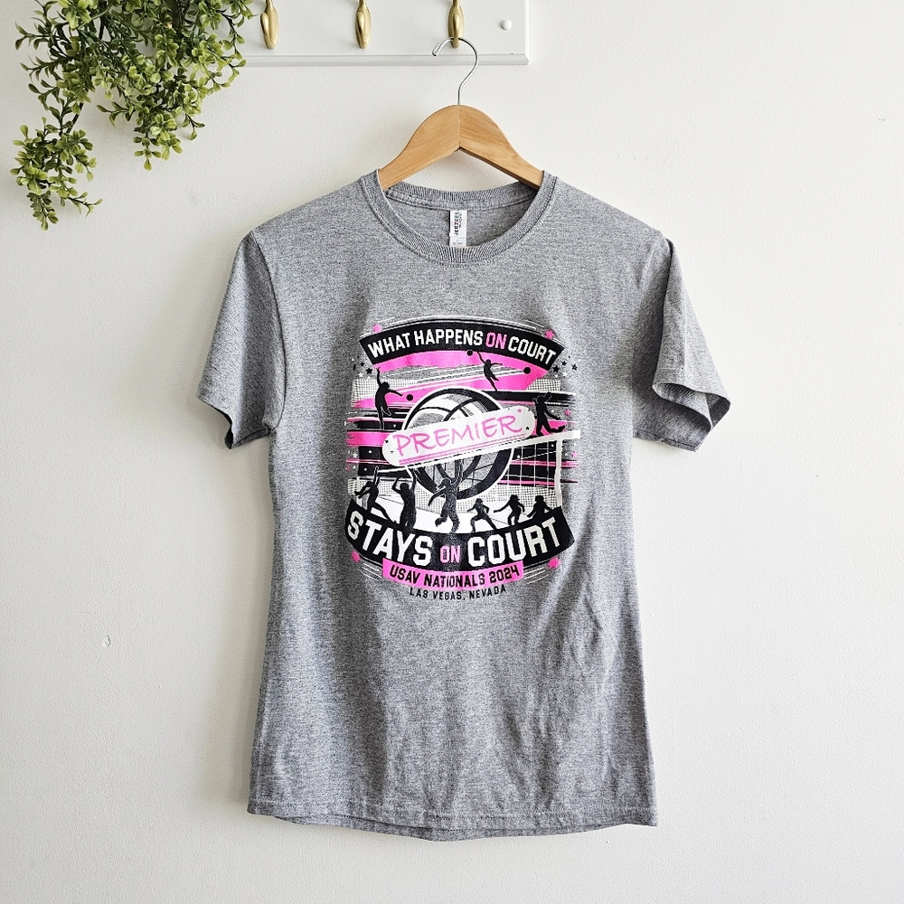 Premier Volleyball USAV Nationals 2024 Tee Gray Pink Jerzees Dri-Power Small